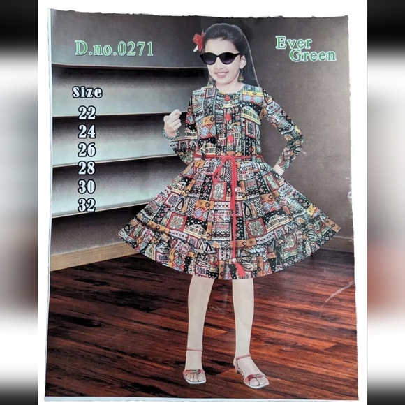 Ethnic Printed Kids KneeLength Buttoned Belted Zipper Dress Festival Trendy Look - Picture 3 of 3